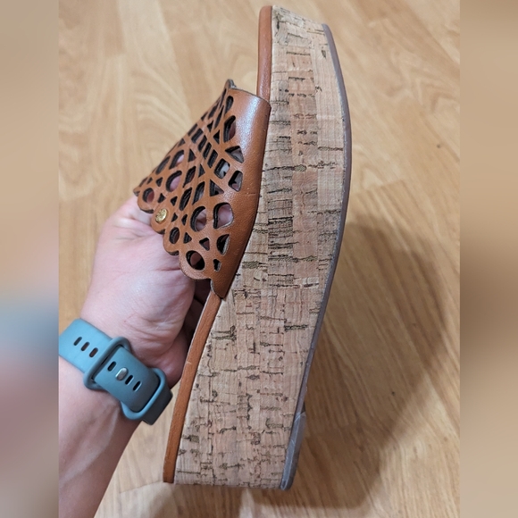 TORY BURCH Dunn Wedge Cutout Slide Sandals With Logo Size 8 - Picture 6 of 8